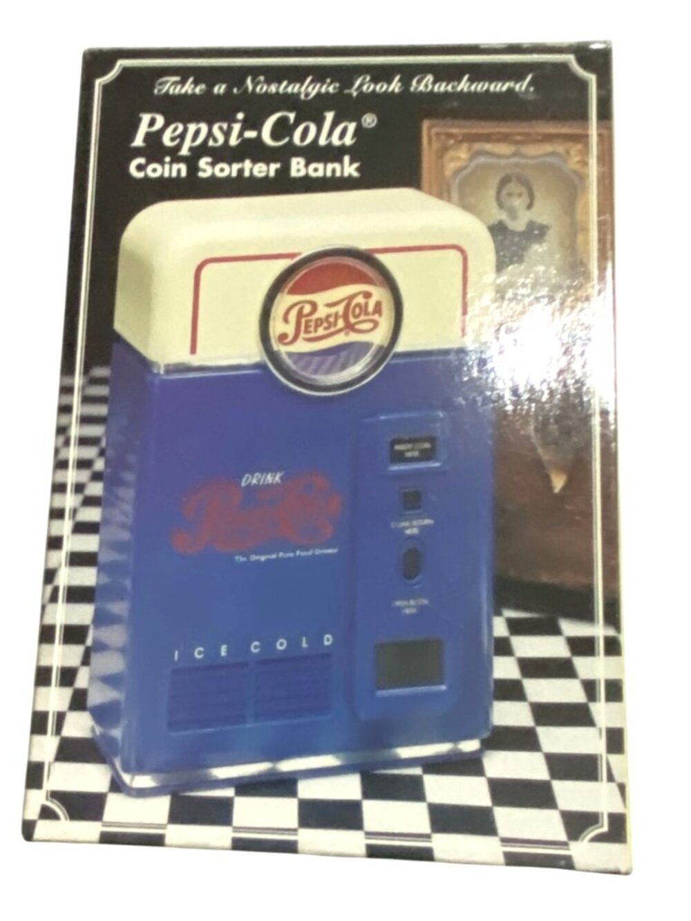 Pepsi-Cola Collectible Coin Sorter Bank Retro Vending Machine Style 7" Blue 1995